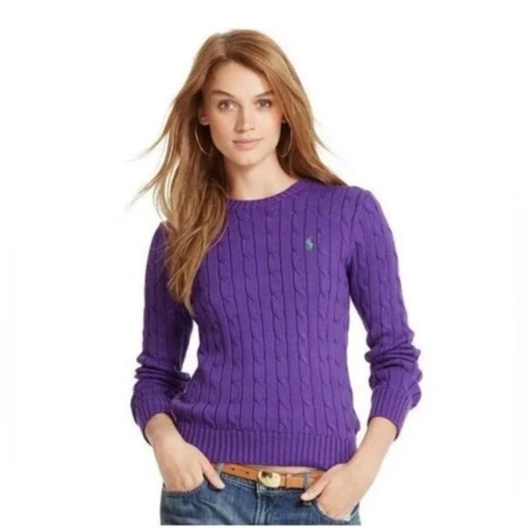 Ralph Lauren Sweaters - RALPH LAUREN Cotton Cable Knit Purple Pullover Sweater